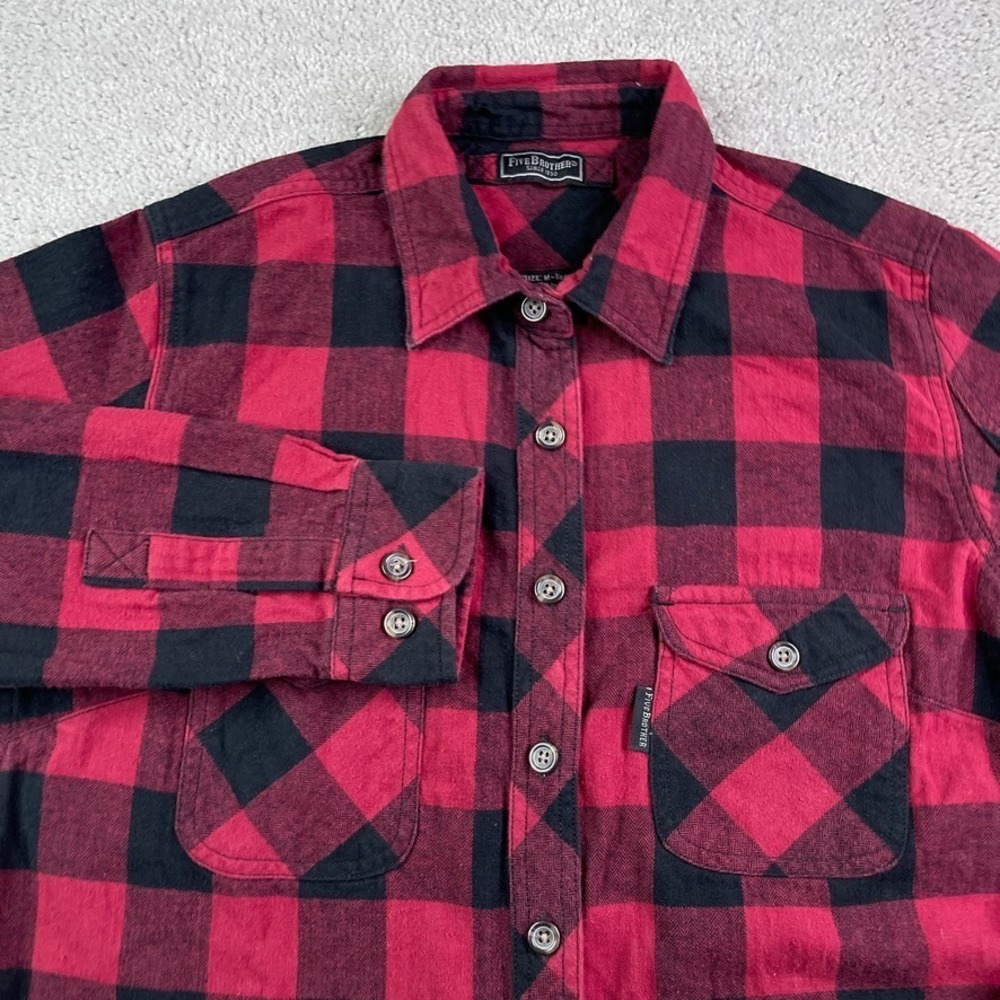 Five Brother Shirt Womens Medium Red Black Buffalo Plaid Heavy Flannel Tunic